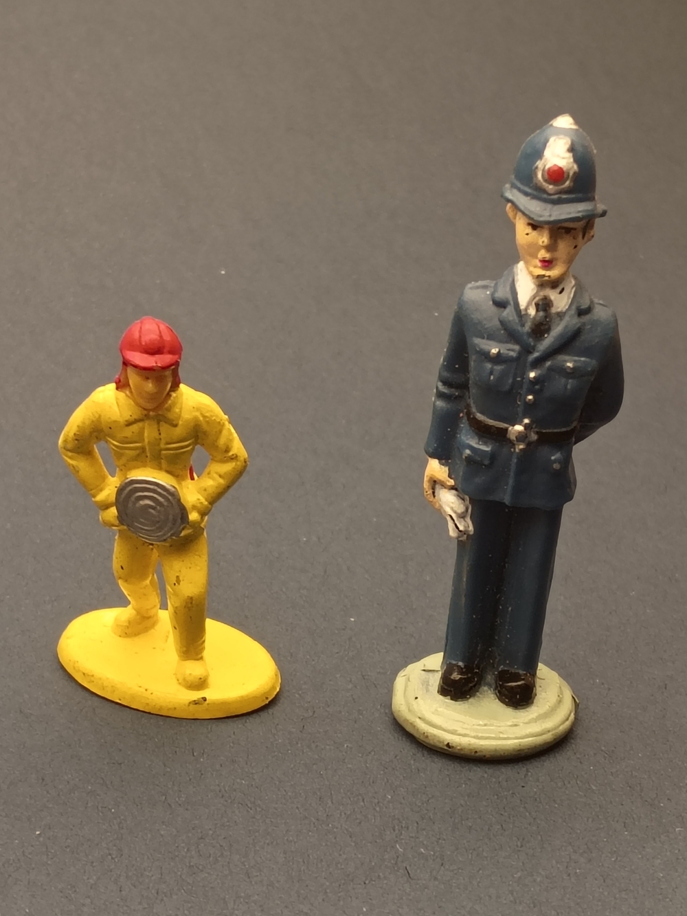 Vtg British Police Officer and Firefighter Toy Figures Action Figure Set Cop
